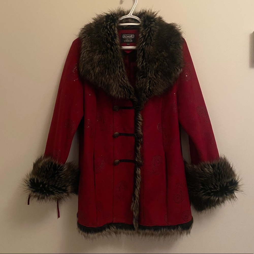 vintage red fur trim coat
